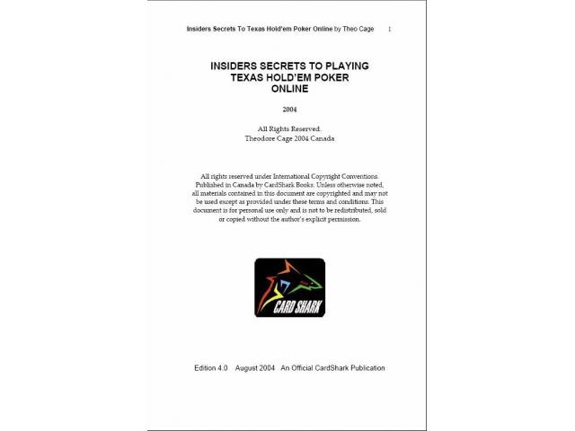 Free Book - Insider Secrets To Playing Texas Hold'em Poker Online